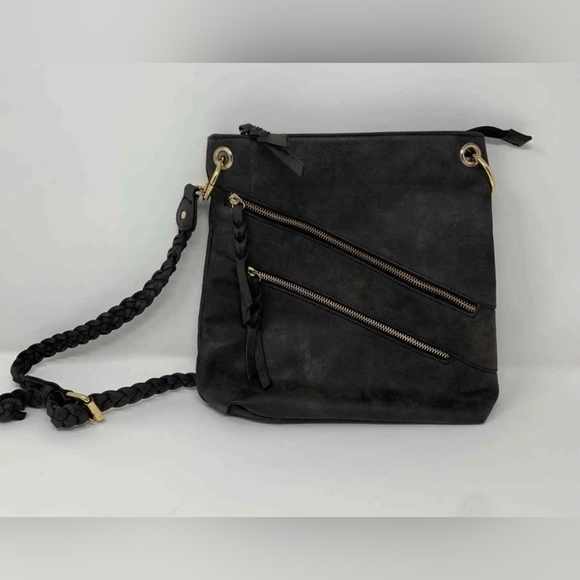 Apt. 9~Charcoal Gray Crossbody & Shoulder Braided Strap Zippered Pockets Purse - Picture 1 of 13